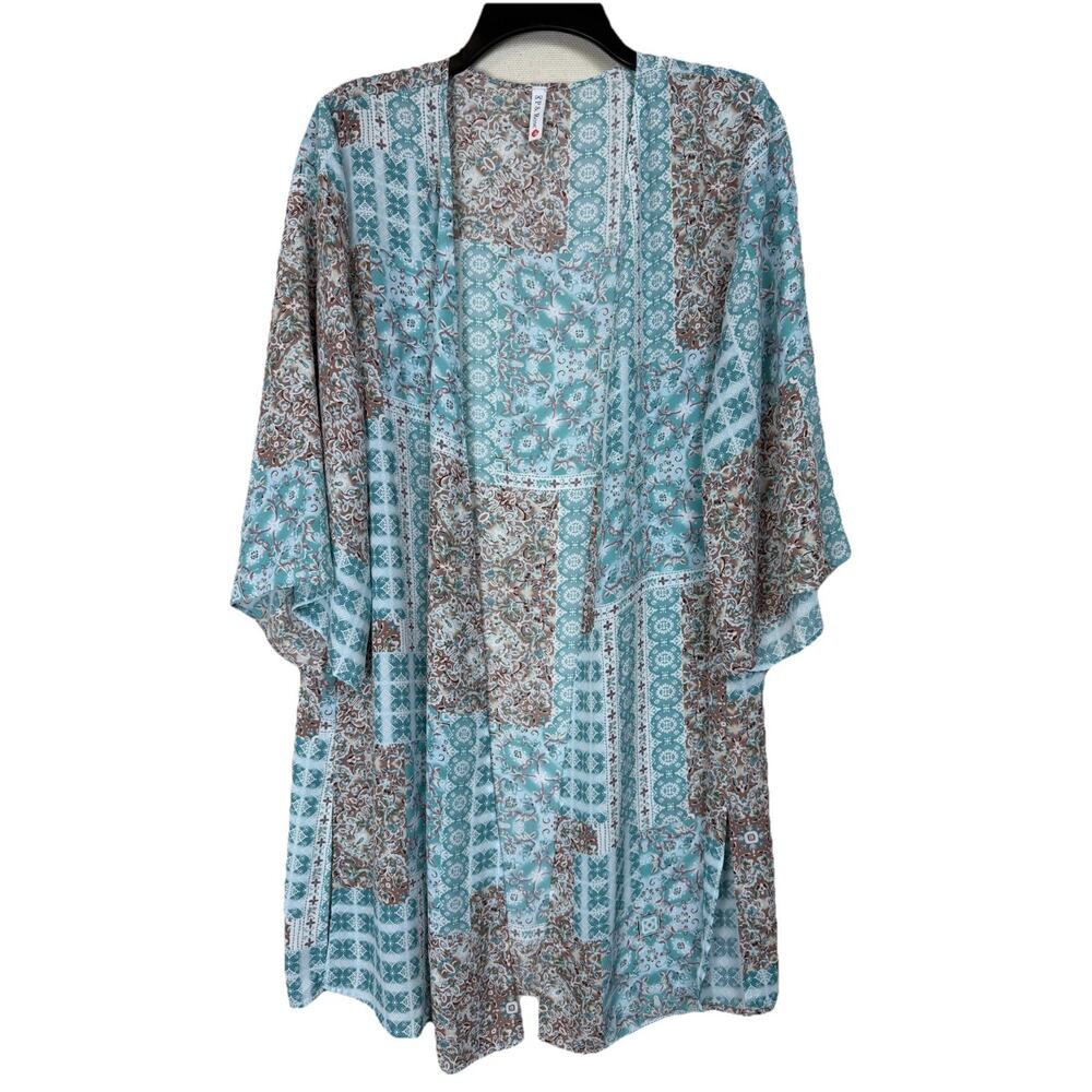 Lightweight Open Front Cardigan Kimono Duster‎ S Semi Sheer Boho Beach